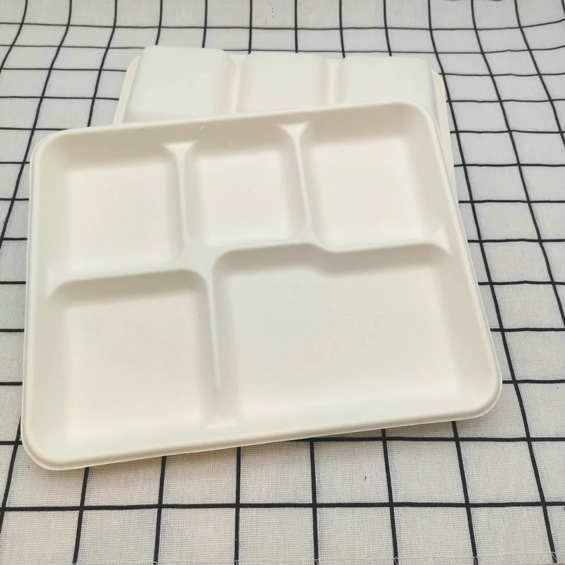 Disposable Bagasse 5 Compartment Tray Biodegradable Packaging Food Tray