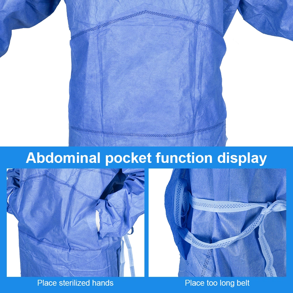 SMS Dental Surgical Gowns Latex Free Resistant Fluid Disposable Hospital Isolation Gowns Blue Non-Woven Disposable SMS Sterile Reinforced Surgical Gowns