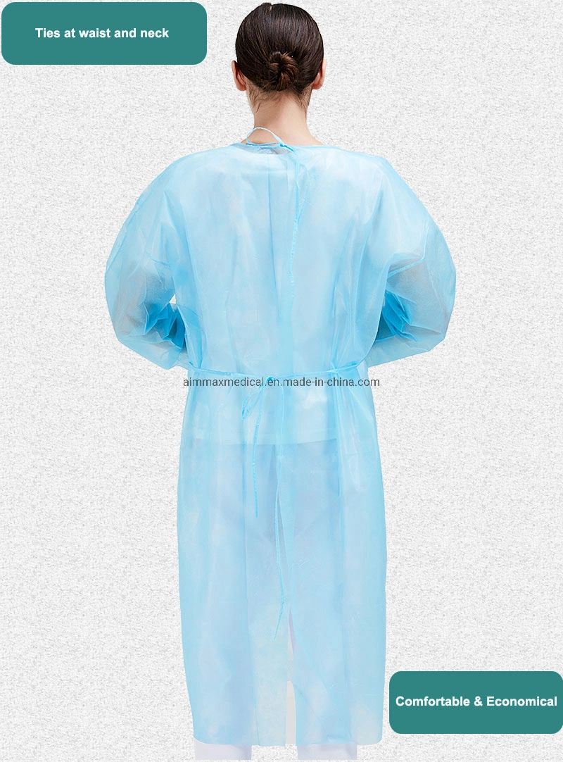 China Factory Supply Full Length Long Sleeves Impervious Gowns Medical Dental Gowns Non Woven Disposable SMS Gowns with Knitted Cuff