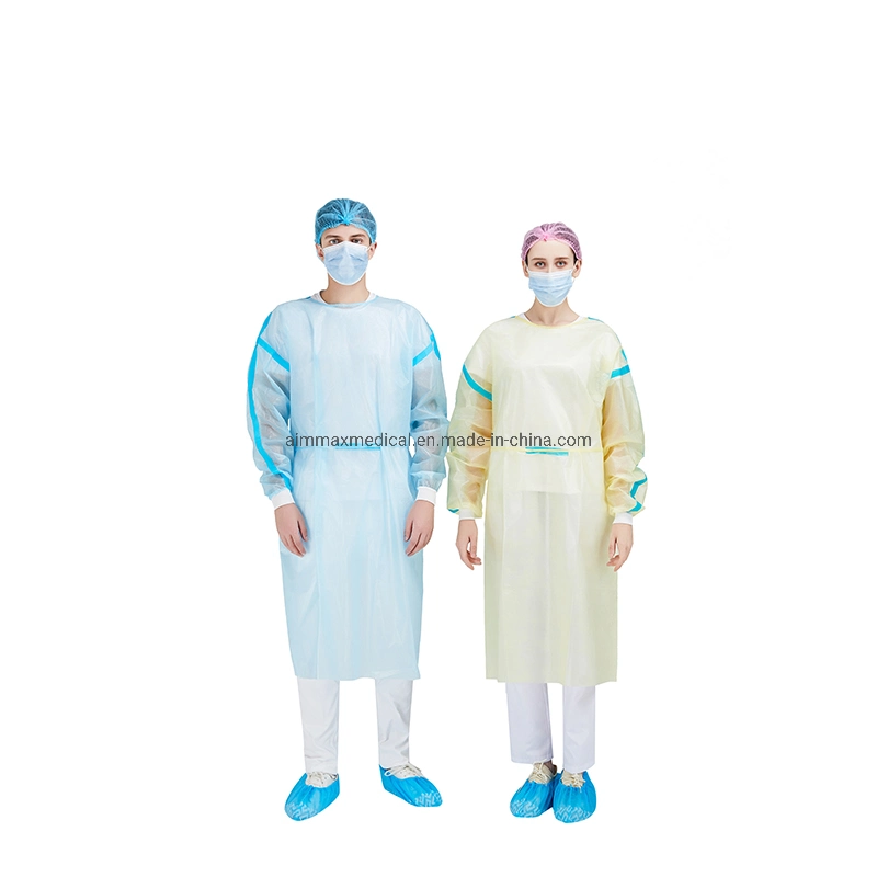 China Factory Supply Full Length Long Sleeves Impervious Gowns Medical Dental Gowns Non Woven Disposable SMS Gowns with Knitted Cuff