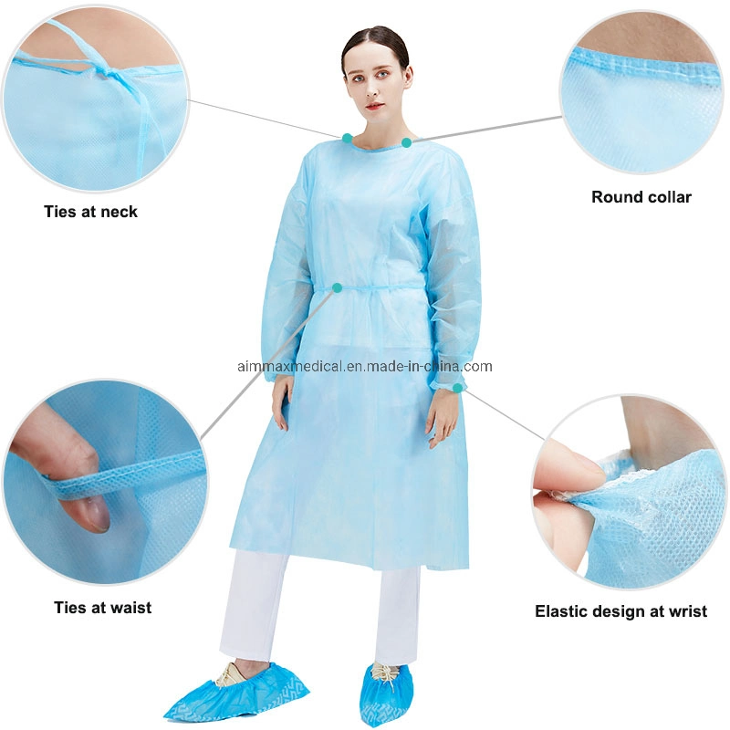 China Factory Supply Full Length Long Sleeves Impervious Gowns Medical Dental Gowns Non Woven Disposable SMS Gowns with Knitted Cuff