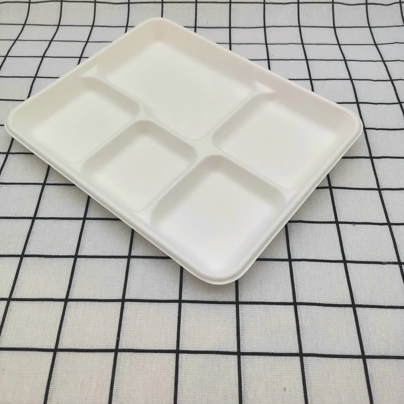 Disposable Bagasse 5 Compartment Tray Biodegradable Packaging Food Tray