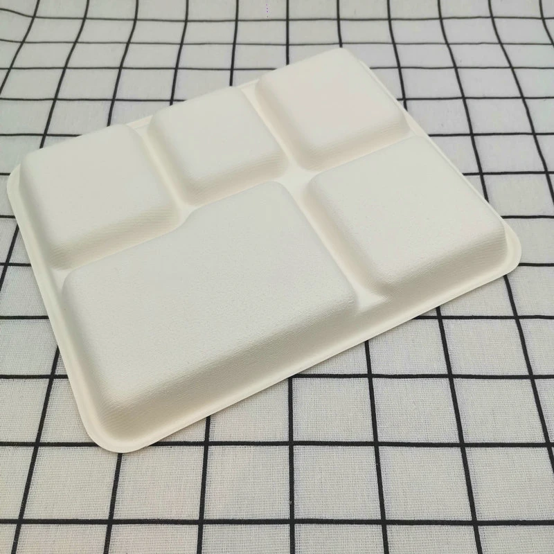 Disposable Bagasse 5 Compartment Tray Biodegradable Packaging Food Tray