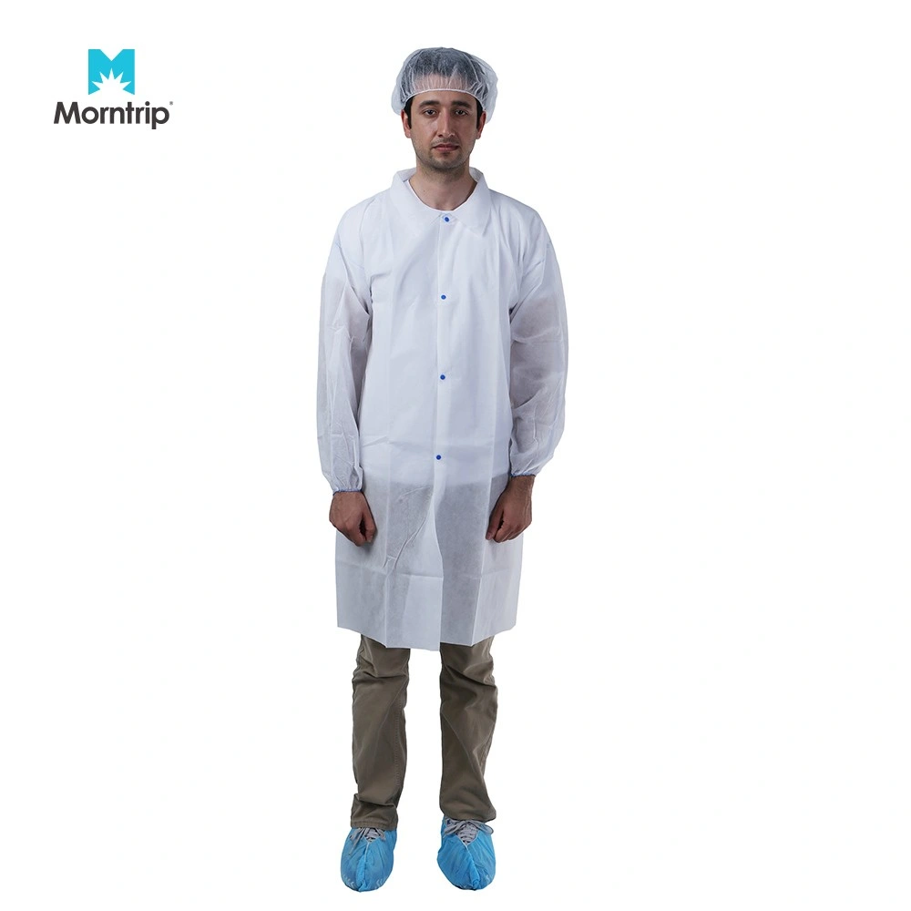 Long Sleeve Non Woven Lightweight Barrier Pharmacist Protective Hook & Loop Disposable Lab Coat