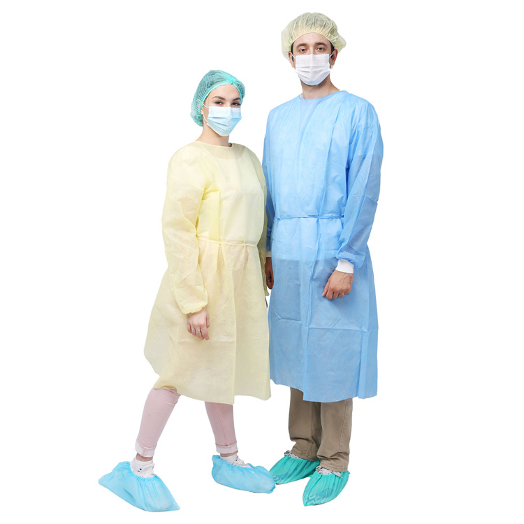 Isolation Insulation Barrier AAMI Non Woven Polypropylene Sterilized Disposable Long Sleeve PPE Gown