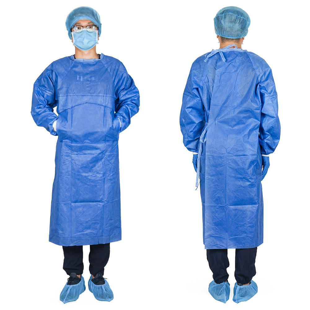 SMS Dental Surgical Gowns Latex Free Resistant Fluid Disposable Hospital Isolation Gowns Blue Non-Woven Disposable SMS Sterile Reinforced Surgical Gowns