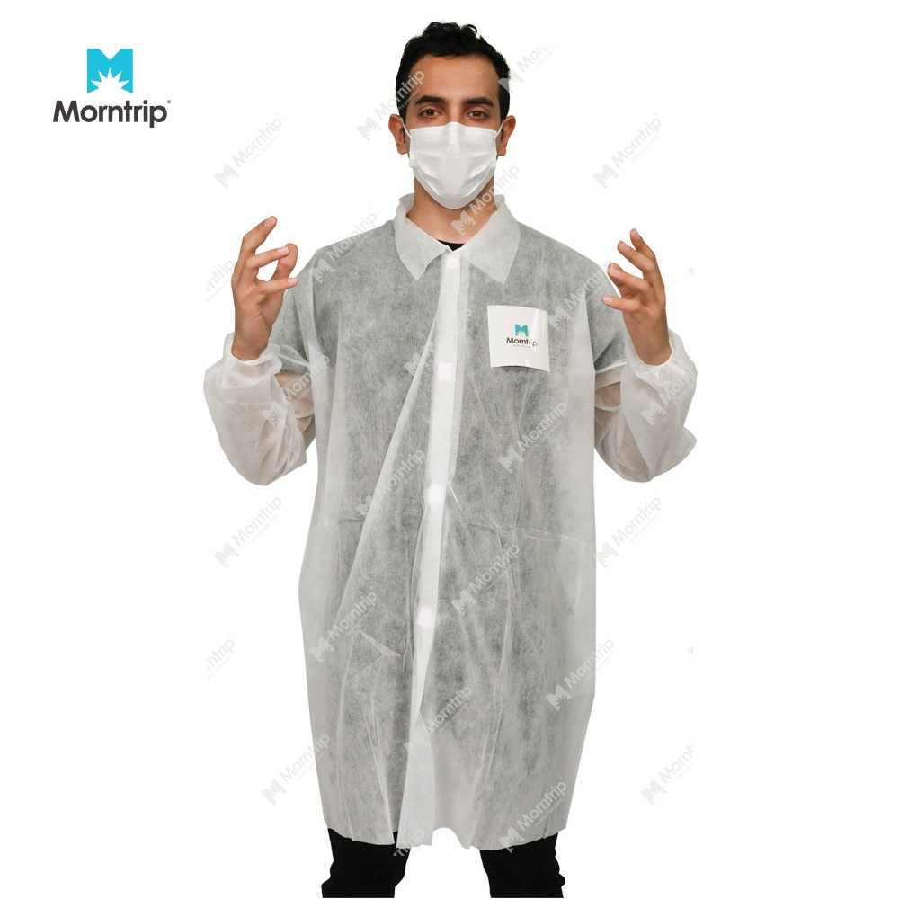 Long Sleeve Non Woven Lightweight Barrier Pharmacist Protective Hook & Loop Disposable Lab Coat