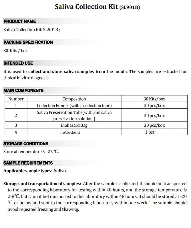 Virus Collection Kit Saliva Collection Funnel Kit Vtm Oral and Nasal Swab Kit