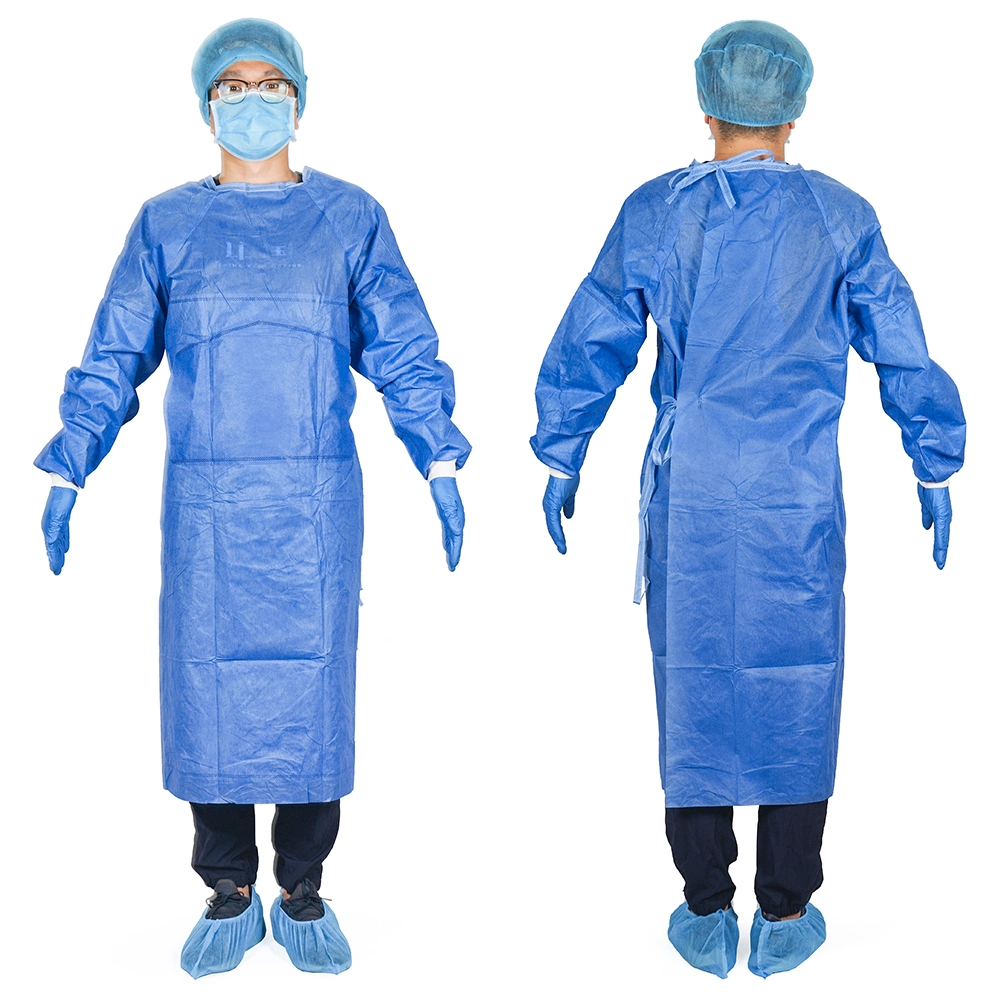 SMS Dental Surgical Gowns Latex Free Resistant Fluid Disposable Hospital Isolation Gowns Blue Non-Woven Disposable SMS Sterile Reinforced Surgical Gowns