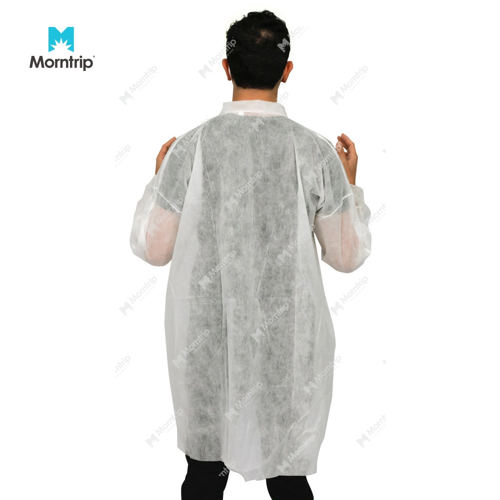 Long Sleeve Non Woven Lightweight Barrier Pharmacist Protective Hook & Loop Disposable Lab Coat