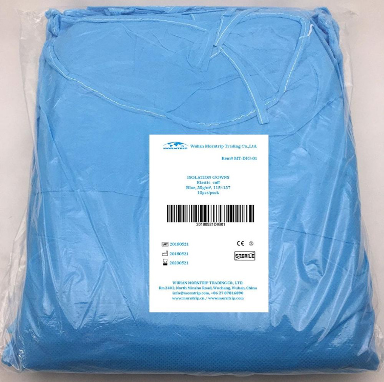 Isolation Insulation Barrier AAMI Non Woven Polypropylene Sterilized Disposable Long Sleeve PPE Gown