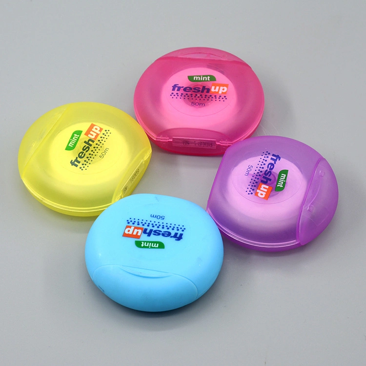 Round Case 50m Dental Disposable Floss with Colors