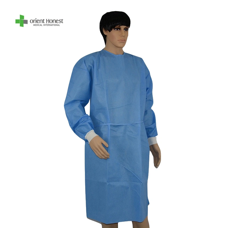 Isolation Disposable PP Non Woven White Surgical Gowns Disposable Non Sterile Gowns with Knnited Cuffs