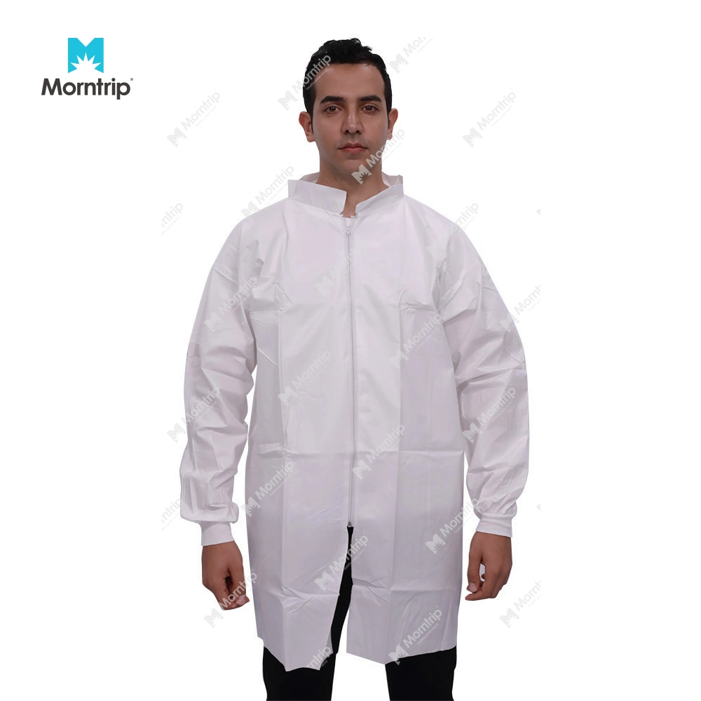 Long Sleeve Non Woven Lightweight Barrier Pharmacist Protective Hook & Loop Disposable Lab Coat