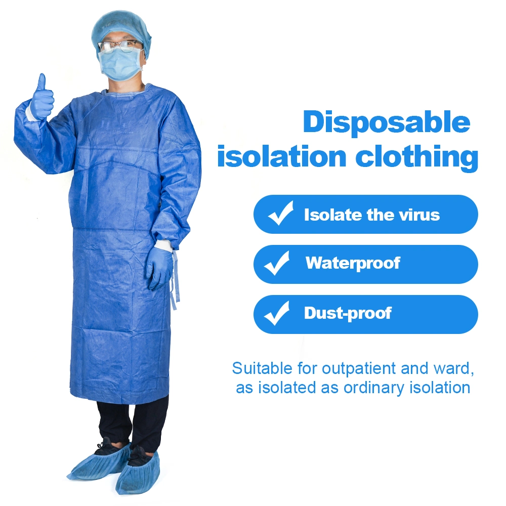 SMS Dental Surgical Gowns Latex Free Resistant Fluid Disposable Hospital Isolation Gowns Blue Non-Woven Disposable SMS Sterile Reinforced Surgical Gowns