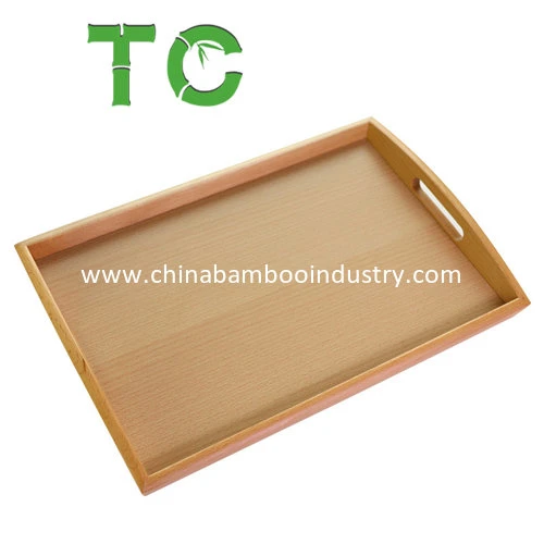 Wholesale Solid Beech Wood Serving Tray Cutlery Tray Food Coffee Serving Tray with Handle Breakfast Tray