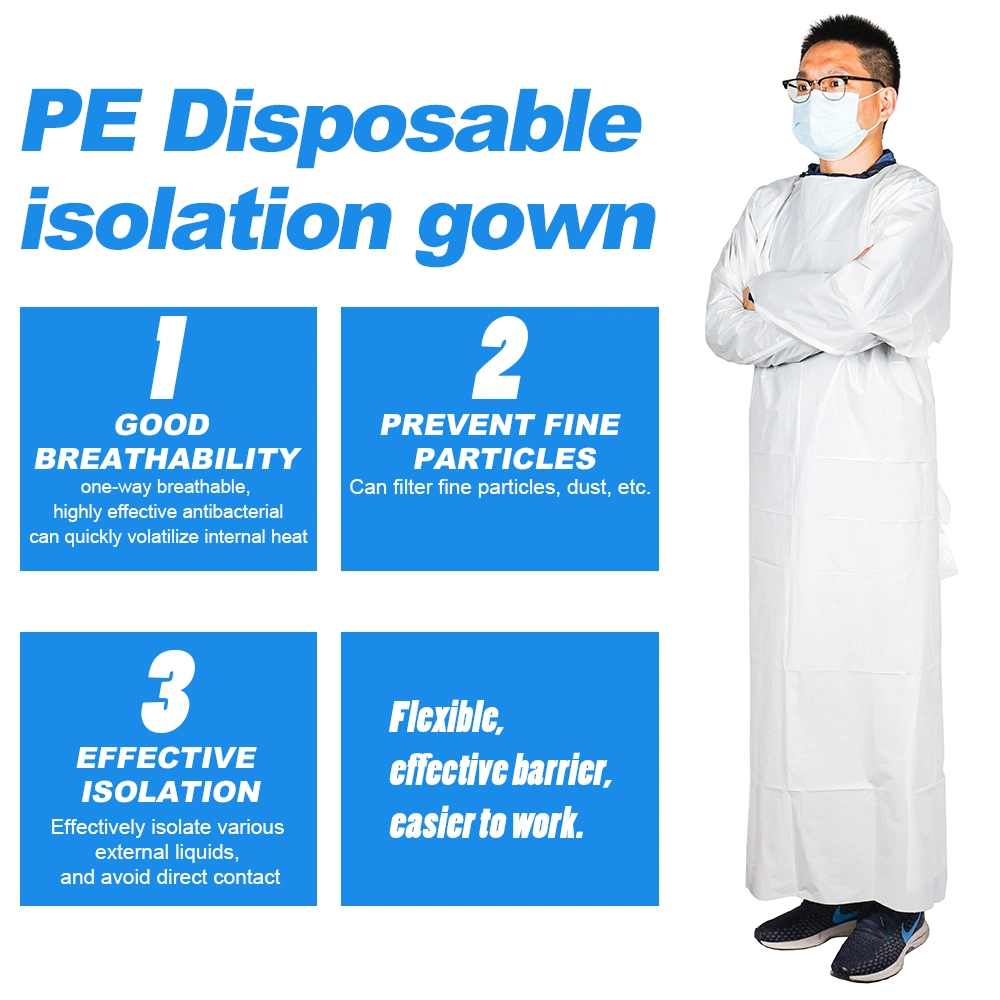 PE Disposable Apron Isolation Gown Disposable Plastic Gown Disposable Isolation Gown PE White Disposable Isolation Gown PE Protective Surgical Isolation Gown