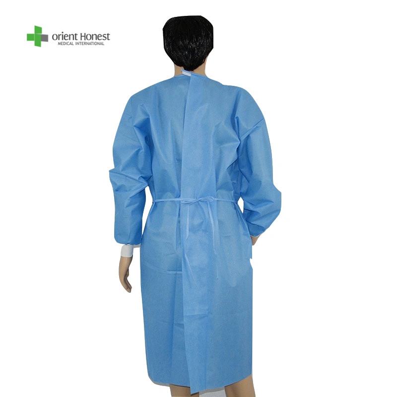 Isolation Disposable PP Non Woven White Surgical Gowns Disposable Non Sterile Gowns with Knnited Cuffs