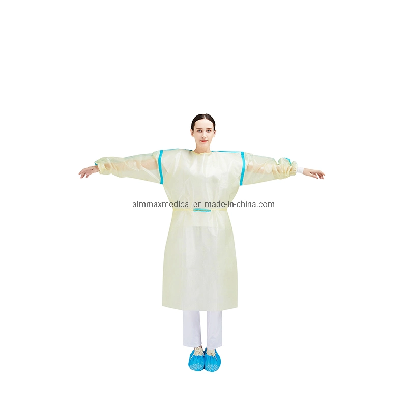 China Factory Supply Full Length Long Sleeves Impervious Gowns Medical Dental Gowns Non Woven Disposable SMS Gowns with Knitted Cuff