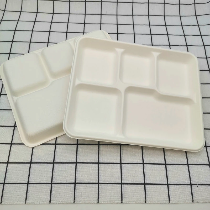 Disposable Bagasse 5 Compartment Tray Biodegradable Packaging Food Tray