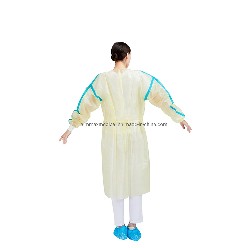 China Factory Supply Full Length Long Sleeves Impervious Gowns Medical Dental Gowns Non Woven Disposable SMS Gowns with Knitted Cuff