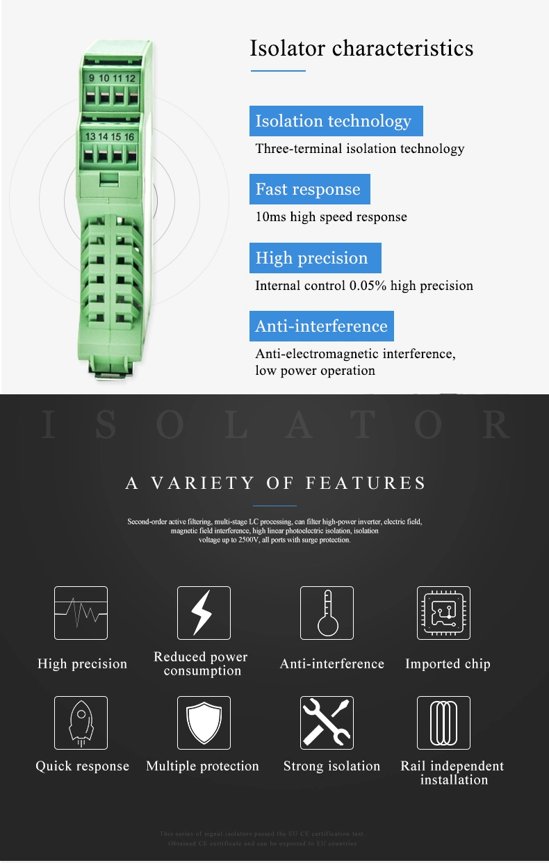 Analog Signal 0-10V 4 20mA Output Thermal Resistance Cu50 PT100 Temperature Transmitter Signal Isolator