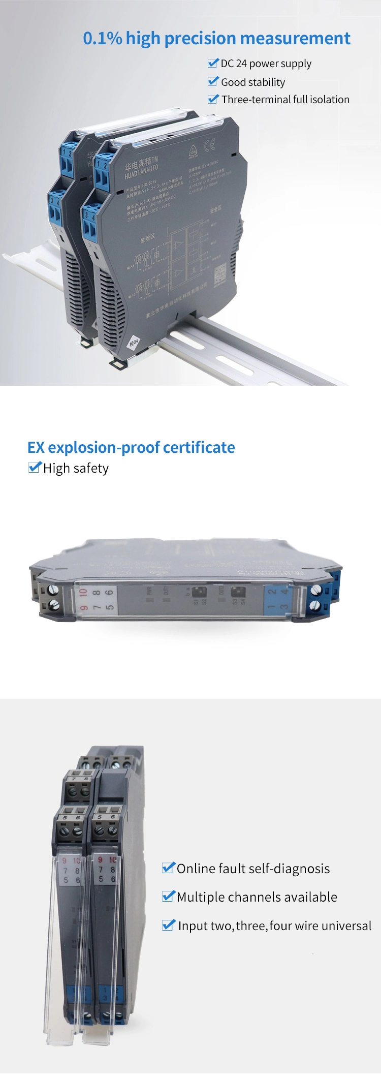 Explosion-Proof Isolator 4-20mA Current Signal Analog Output Intrinsically Safe Barrier Signal Isolator