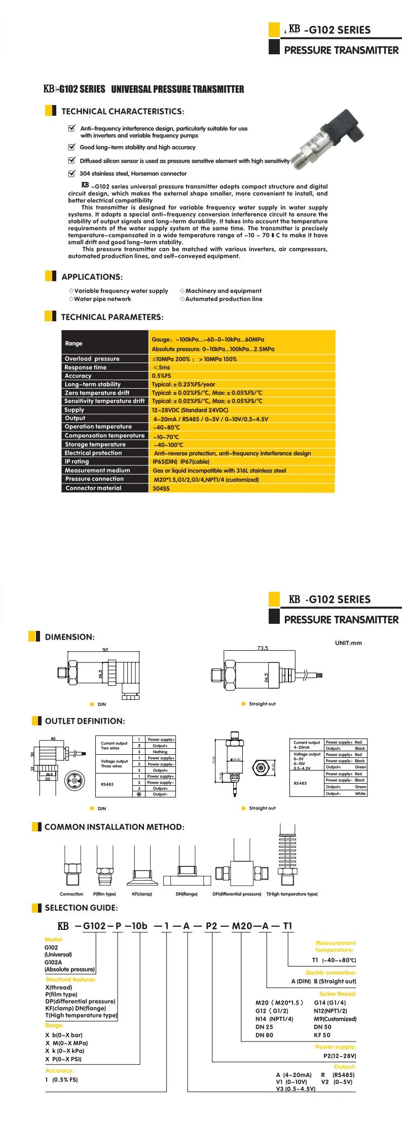 4-20mA Stainless Steel Pressure Transmitter Hersman Transmitter