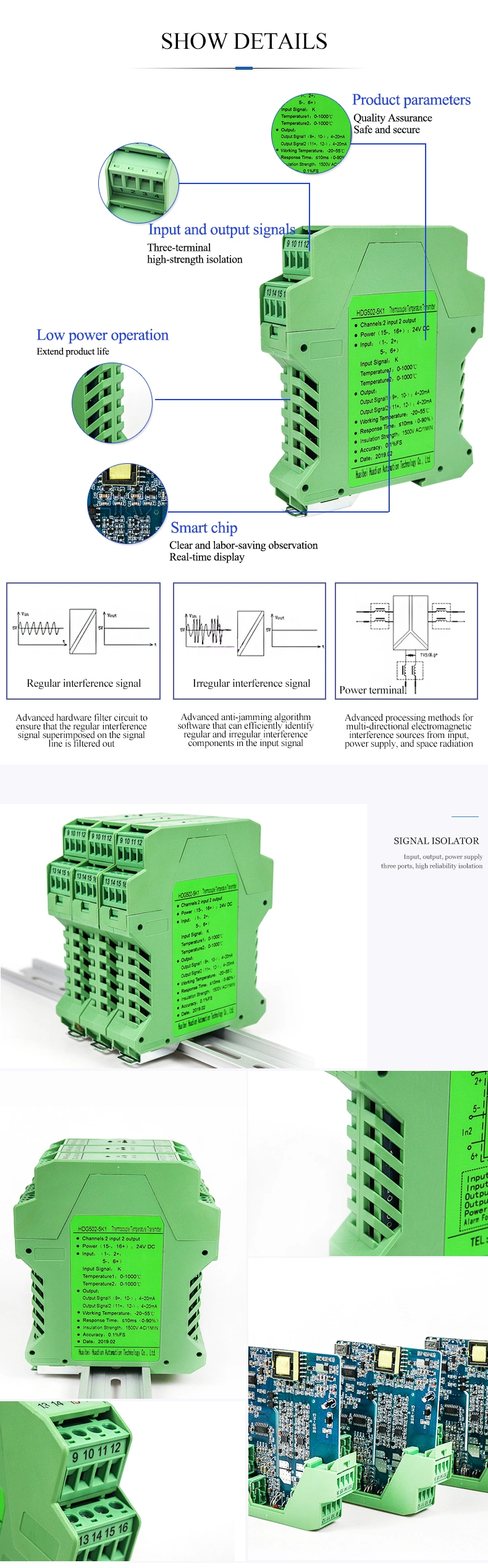 Analog Signal 0-10V 4 20mA Output Thermal Resistance Cu50 PT100 Temperature Transmitter Signal Isolator