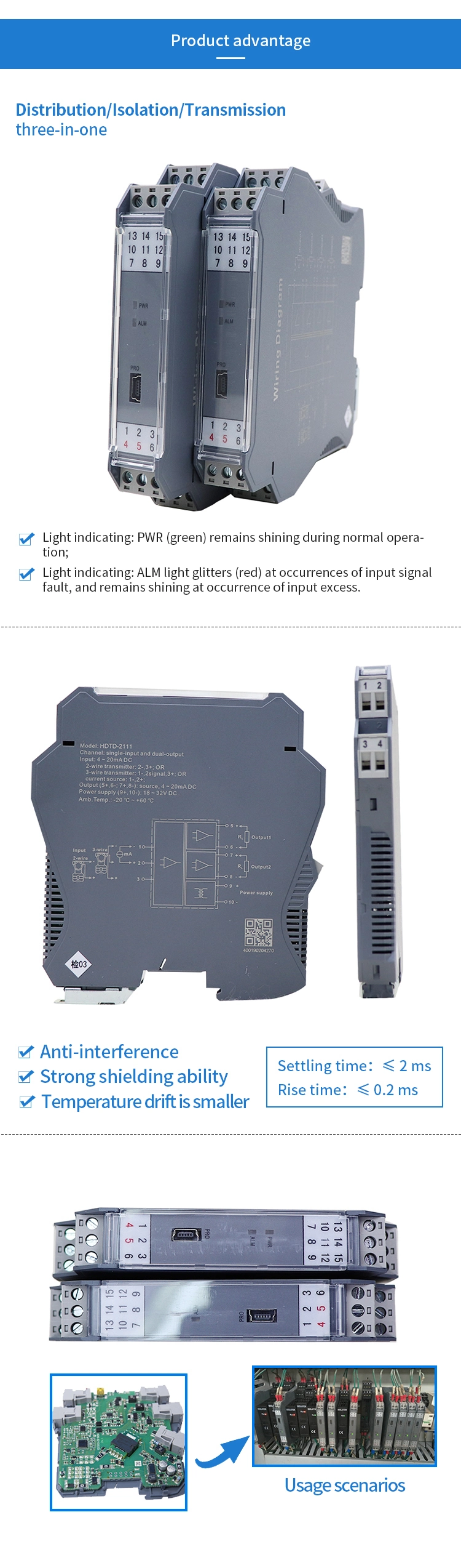 Active Passive One in One out Signal Isolator High Accuracy Analog 4-20mA Signal Isolator