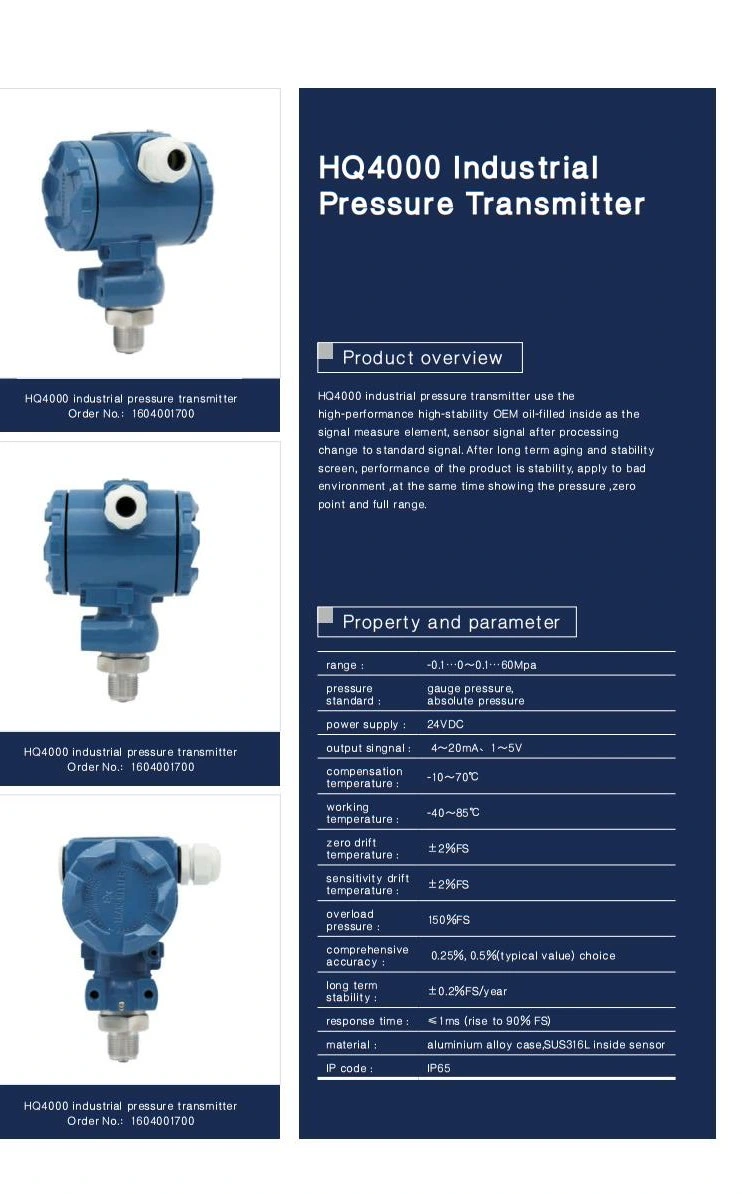 Hakin Pressure Sensor Hydrostatic Generator Oil Pressure Transmitter