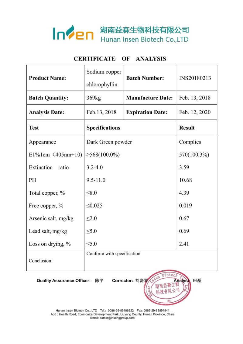 Sodium Copper Chlorophyll Powder Sodium Copper Chlorophyllin Powder
