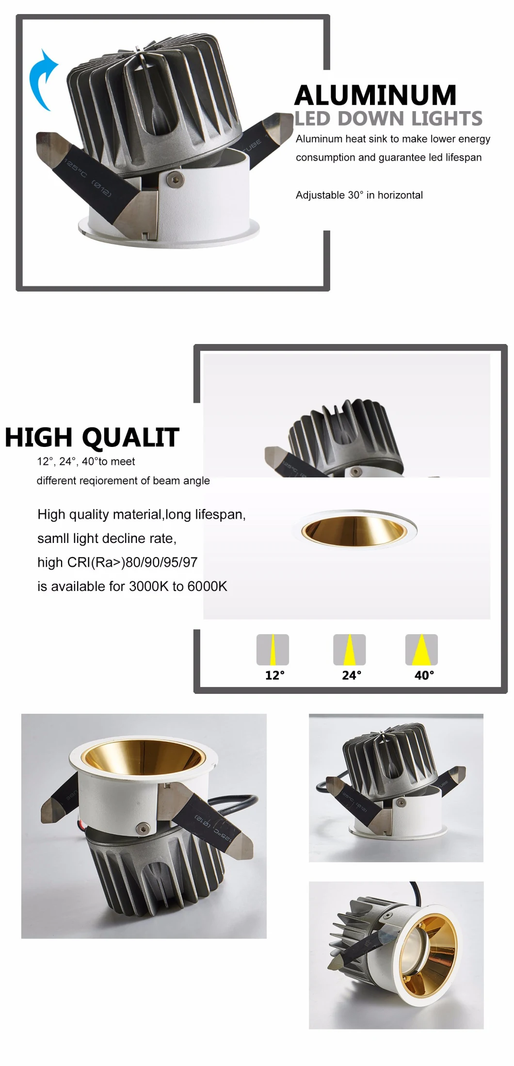 High Lumen LED COB Light Lamp Ceiling Indoor LED Lighting 12W Recessed The Down Light