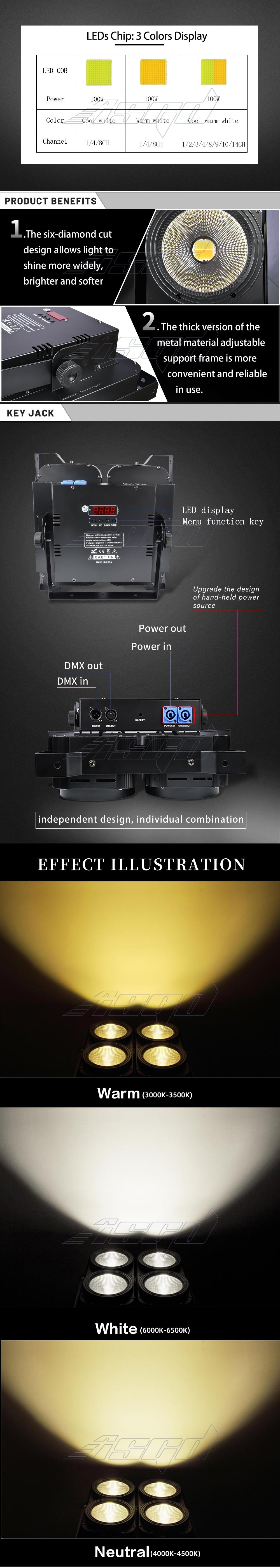 400W COB Combination 4X100W 2in1 LED Blinder Light Audience Stage Studio Lamp