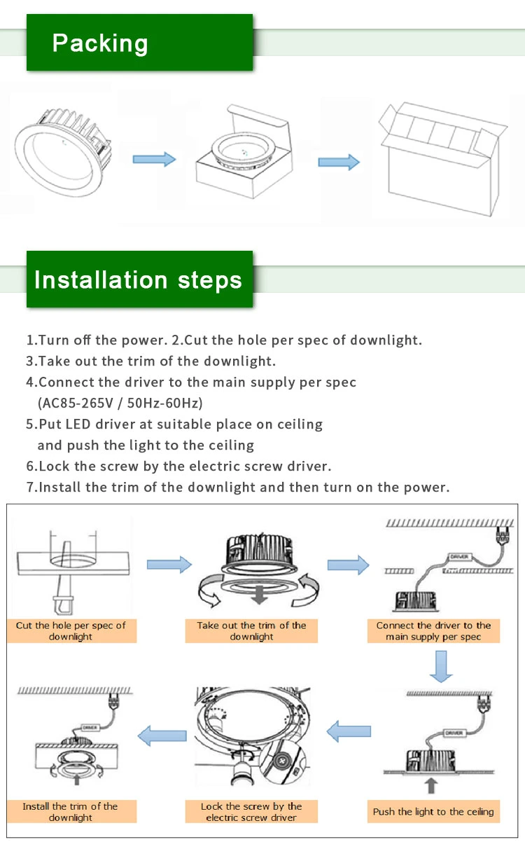 Good Price Residential Office Ceiling Lighting 40W Recessed Down Light COB LED Down Light