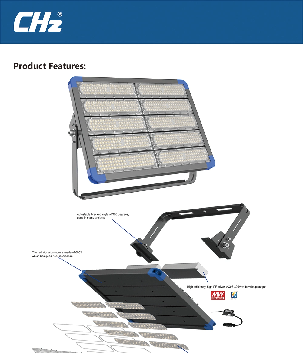 High Power Flood Light Outdoor Football Stadium Lighting High Lumen Long Range Rotating