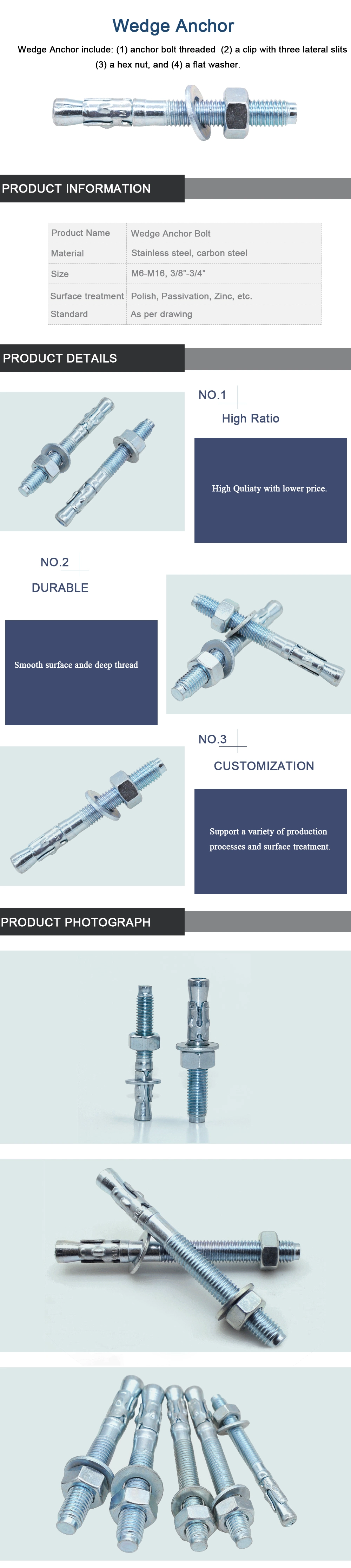 High-Performance Expansion Anchor Bolt Wedge Anchor for Cracked Concrete and Seismic