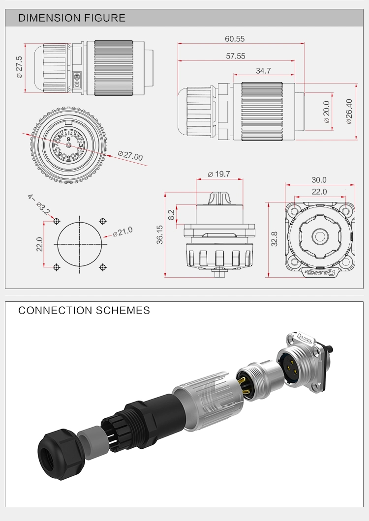 Cnlinko Provide 3 Pin Circular Electrical Connector/Circular Mount Connector