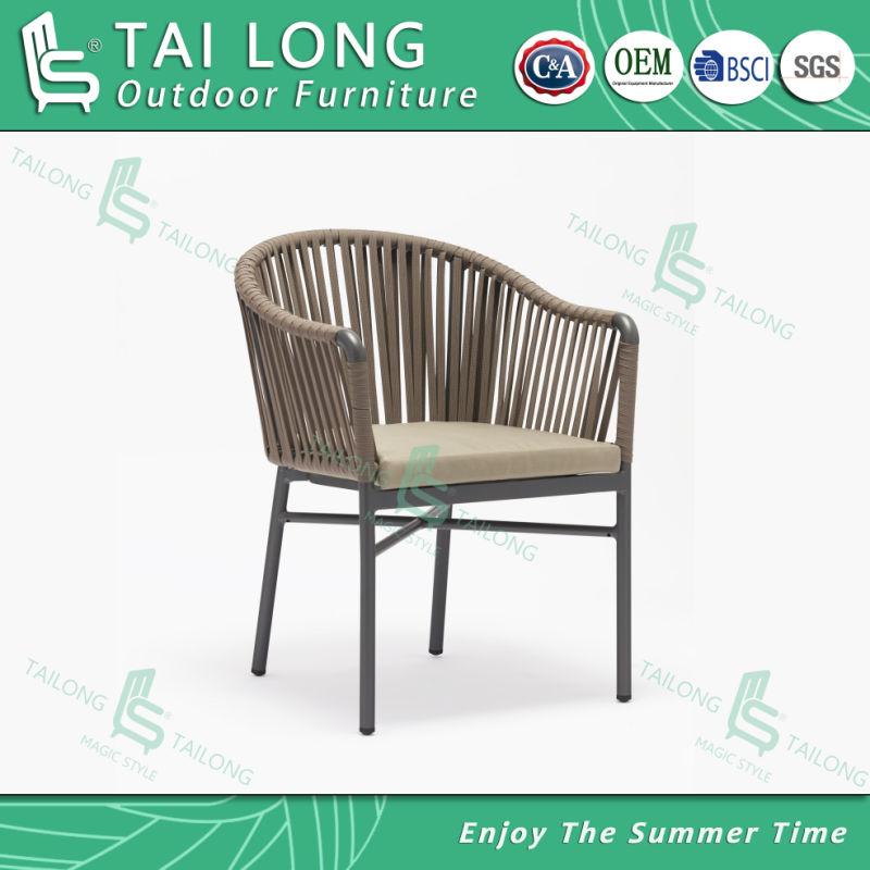 Outdoor Coffee Chair with Cushion Waterproof Strip Chair Garden Tape Chair Patio Weaving Chair Cafe Chair