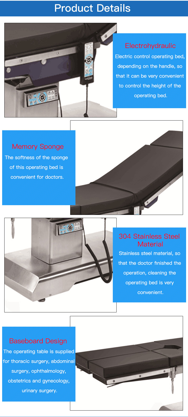 Operation Theatre Multi-Function Electric Hydraulic Integrated Leg Operating Table (HFEOT99S)