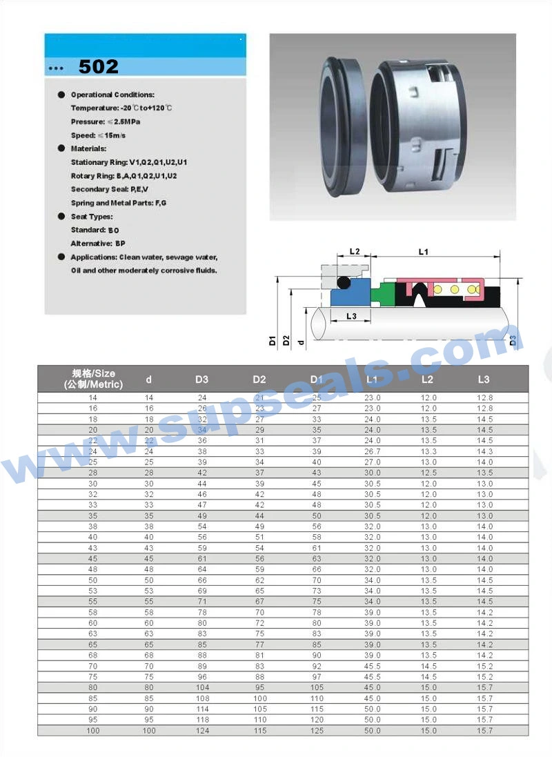 502 Bellow Type Mechanical Seals for John Crane Mechanical Seals AES B07 Replacement for Water Pump