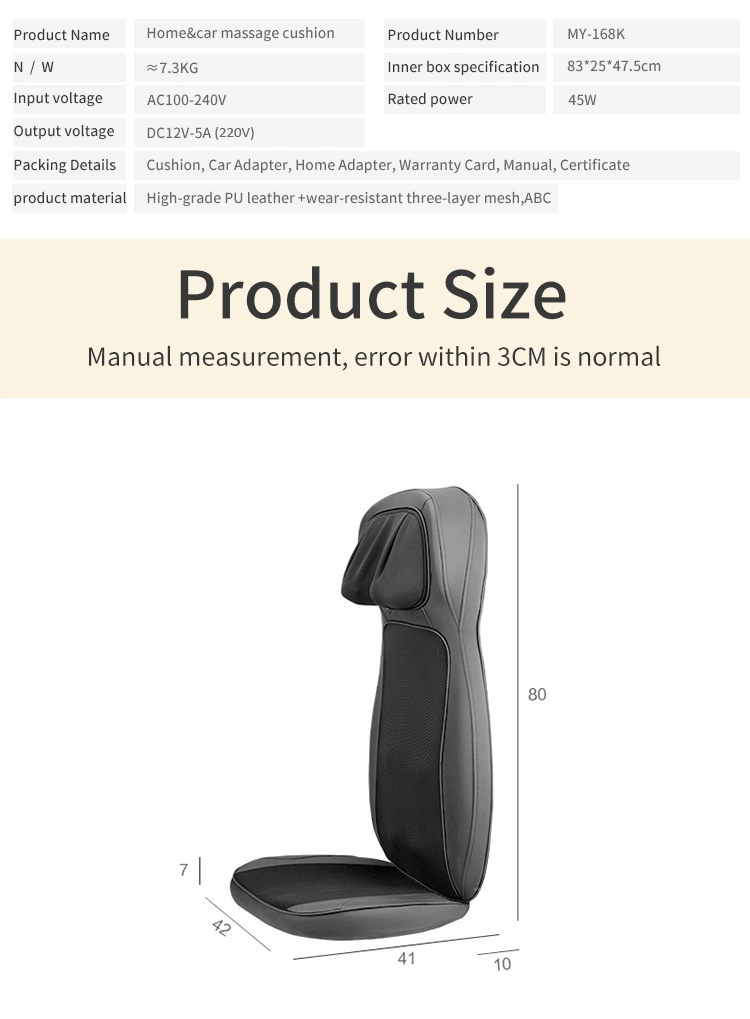 Fuan Meiyang Factory Price Full Body Massager Car Seat Back Relax Shiatsu Heated Massage Cushion