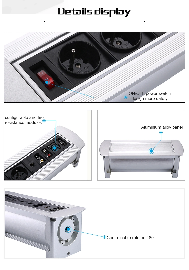Multifunction Flip Manual Desktop Electrical Plugs Multi Plugs Power Socket for Meeting Room