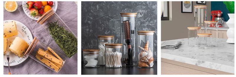Square Glass Storage Jars with Airtight Seal Bamboo Lid Coffee Bean and Kitchen Food Container