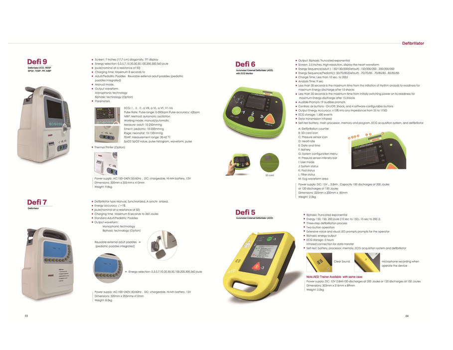 7''tft Display Screen Ambulance Room Used Biphasic Type Defibrillator Device