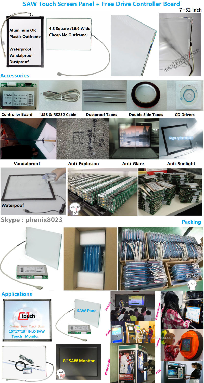 Whiteboard Network Digital Signage 23.8inch USB RS232 Keetouch Generaltouch Cjtouch Onetouch Saw Touchscreen Panels