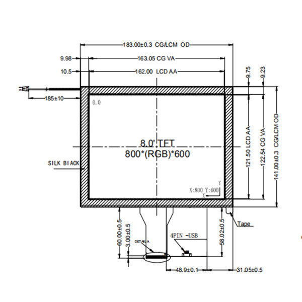 Factory Price 800 (RGB) X600 Dots TFT LCD Display Monitor 8.0" SVGA TFT LCD Tp Display Panel 27LEDs