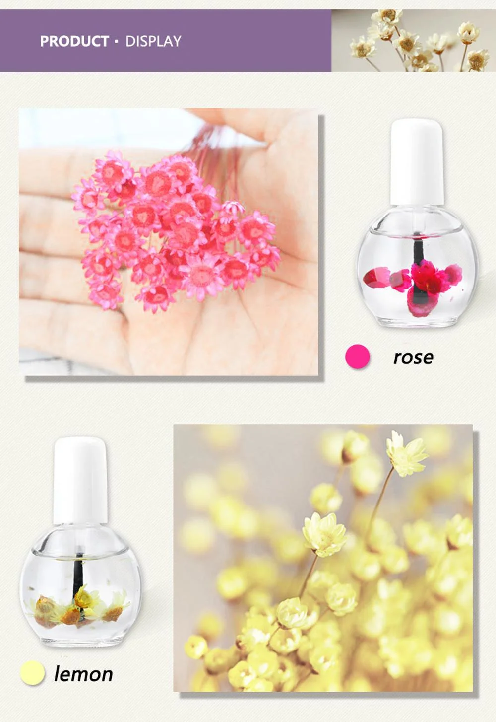 Private Label Nail Care Environmental Harmless Manicure Dry Flower Nutrition Cuticle Revitalizer Oil for Nail Art Decoration