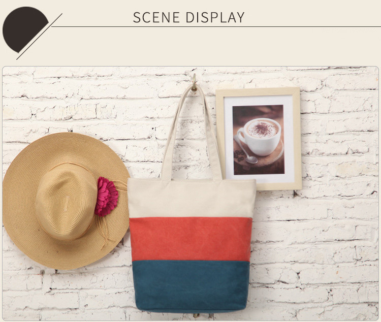Fashion Stitching Color Lady's Canvas Beach Tote Bag