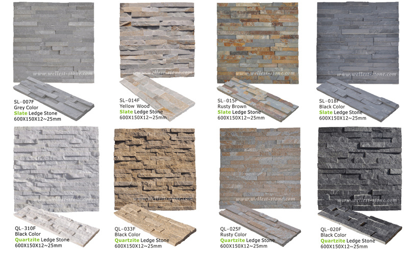 Brown Mixed Green Quartz Slate Stacked Stone Panel for Retaining Wall Decoration
